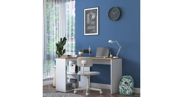 Rohový psací stůl DRILAN, levý, bílá/dub