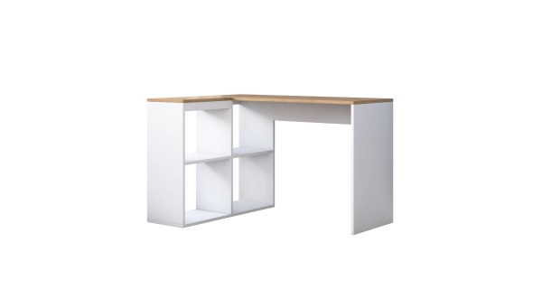 Rohový psací stůl DRILAN, levý, bílá/dub