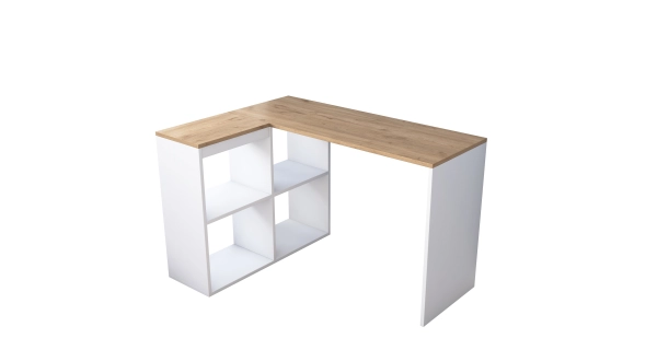 Rohový psací stůl DRILAN, levý, bílá/dub