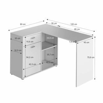 Rohový psací stůl MEROLIKA, levý, bílá