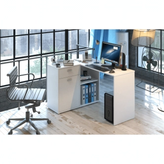 Rohový psací stůl MEROLIKA, levý, bílá