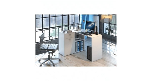 Rohový psací stůl MEROLIKA, levý, bílá