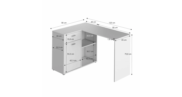 Rohový psací stůl MEROLIKA, levý, bílá