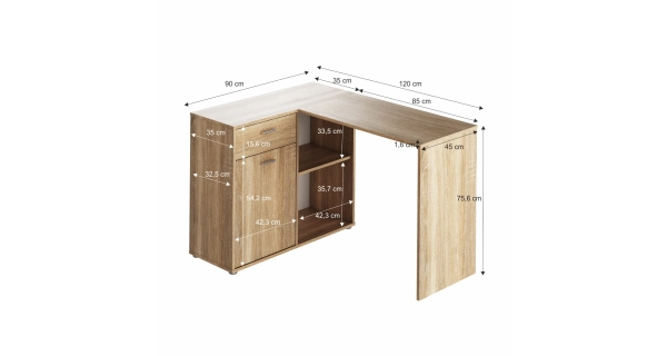 Rohový psací stůl MEROLIKA, levý, dub sonoma