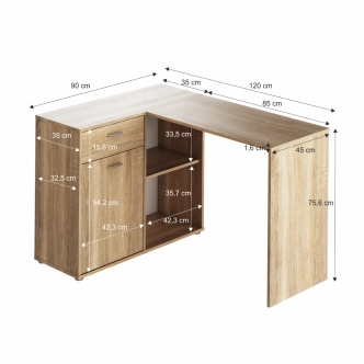 Rohový psací stůl MEROLIKA, levý, dub sonoma