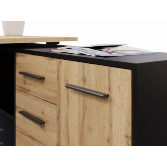 Rohový psací stůl NEJBY DUKE, černá/dub wotan DOPRODEJ