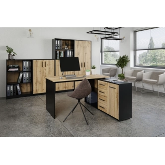 Rohový psací stůl NEJBY DUKE, černá/dub wotan DOPRODEJ