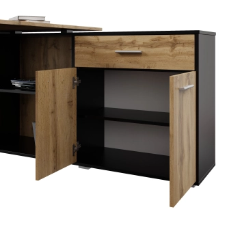 Rohový psací stůl NEJBY DUKE II, pravý, černá/dub wotan