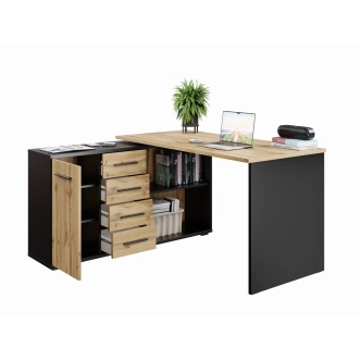 Rohový psací stůl NEJBY GIANNI, levý, černá/dub wotan