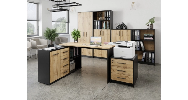 Rohový psací stůl NEJBY GIANNI, levý, černá/dub wotan