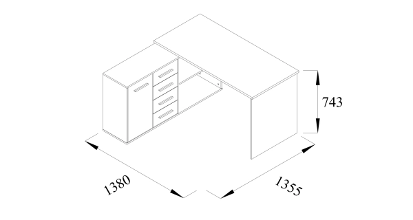 Rohový psací stůl NEJBY GIANNI, levý, černá/dub wotan