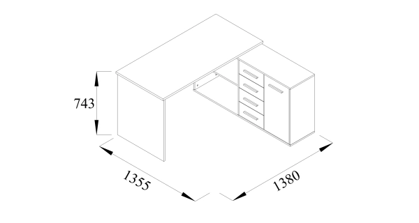 Rohový psací stůl NEJBY GIANNI, pravý, černá/dub wotan