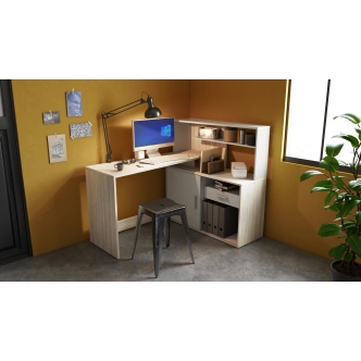 Rohový psací stůl TIJAN, pravý, dub shannon/bílý mat