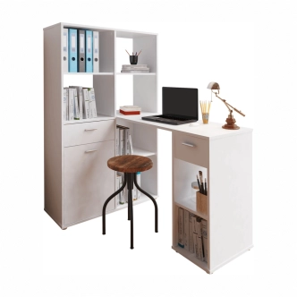 Rohový psací stůl ZONE s regálem, levý, bílá