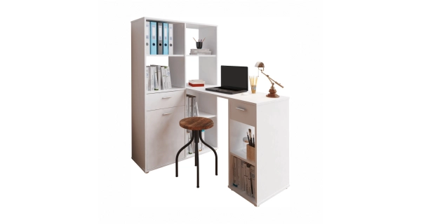 Rohový psací stůl ZONE s regálem, levý, bílá