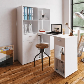 Rohový psací stůl ZONE s regálem, levý, bílá