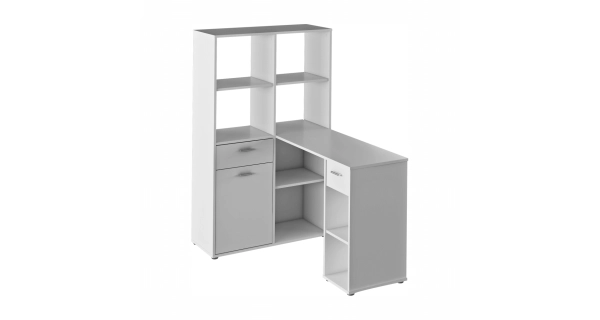 Rohový psací stůl ZONE s regálem, levý, bílá