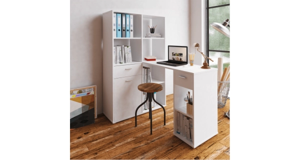 Rohový psací stůl ZONE s regálem, levý, bílá