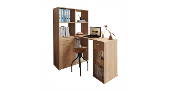 Rohový psací stůl ZONE s regálem, levý, dub sonoma