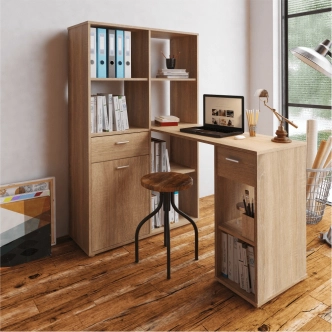 Rohový psací stůl ZONE s regálem, levý, dub sonoma