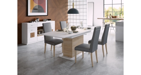 Rozkládací jídelní stůl BANUSKO, dub sonoma/bílá