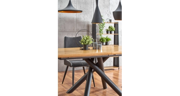 Rozkládací jídelní stůl KACHISE, dub/černá