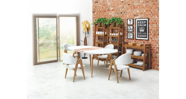 Rozkládací jídelní stůl NARVAL, bílá/dub san remo