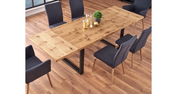 Rozkládací jídelní stůl TARHUNA, dub světlý/černá