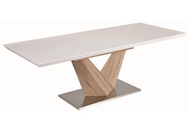 Rozkládací jídelní stůl UPERY 160x90 cm, bílá/masiv v barvě dub sonoma 