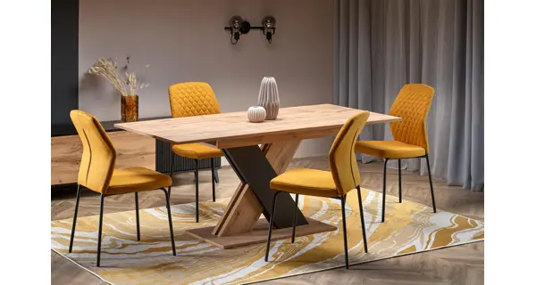 Rozkládací jídelní stůl VALDEMAR, dub wotan/černý