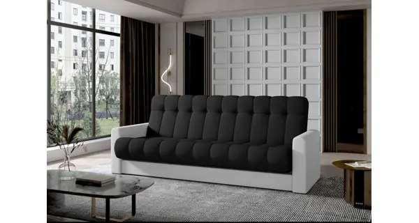 Rozkládací pohovka LIMOGES 04, černá látka/bílá ekokůže