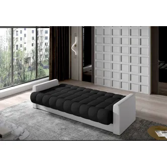 Rozkládací pohovka LIMOGES 04, černá látka/bílá ekokůže