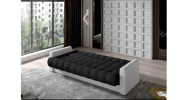 Rozkládací pohovka LIMOGES 04, černá látka/bílá ekokůže