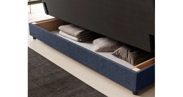 Rozkládací pohovka SOLVON s úložným prostorem, modrá látka