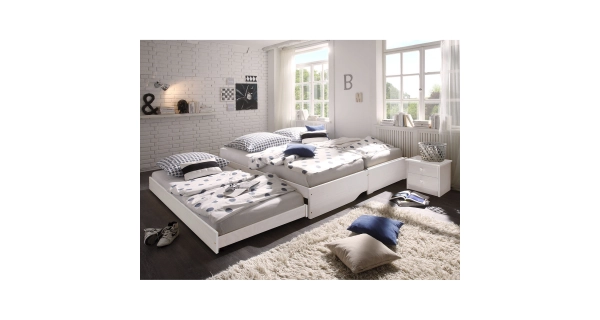 Rozkládací postel KEENAN, masiv borovice, bílý lak