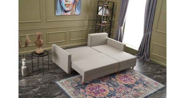 Rozkládací rohová sedačka AKELO, pravá, krémová