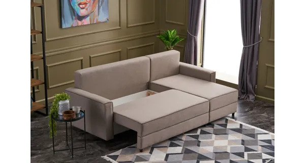 Rozkládací rohová sedačka ARETYNA, pravá, krémová