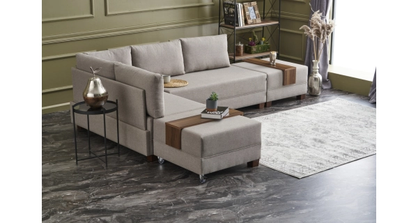 Rozkládací rohová sedačka ASPASIA, levá, krémová