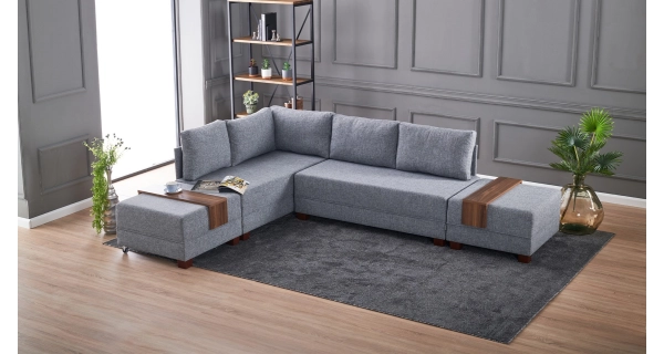 Rozkládací rohová sedačka ASPASIA, levá, šedá