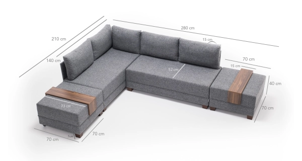 Rozkládací rohová sedačka ASPASIA, levá, šedá