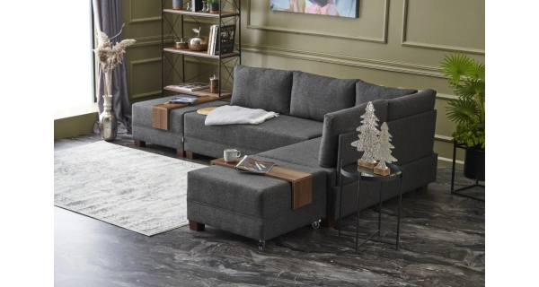 Rozkládací rohová sedačka ASPASIA, pravá, antracit