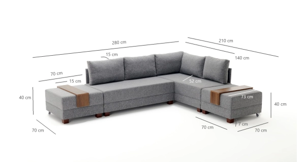 Rozkládací rohová sedačka ASPASIA, pravá, modrá