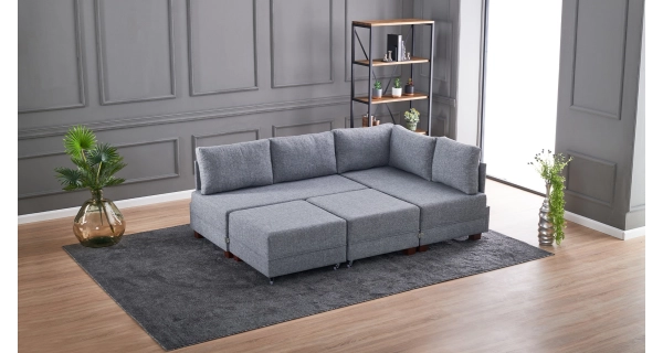 Rozkládací rohová sedačka ASPASIA, pravá, šedá