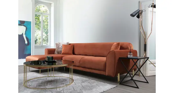 Rozkládací rohová sedačka BAKAR, levá, skořicová