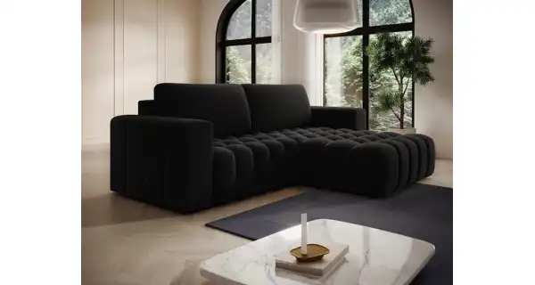 Rozkládací rohová sedačka BIFIDA 10, černá látka, pravá