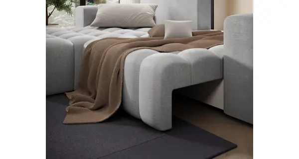 Rozkládací rohová sedačka BIFIDA 15, světle šedá látka, levá