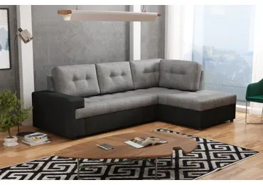 Rozkládací rohová sedačka BURLAP, pravá, světle šedá/černá