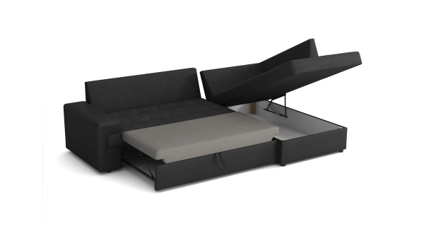 Rozkládací rohová sedačka BURLAP, pravá, světle šedá/černá