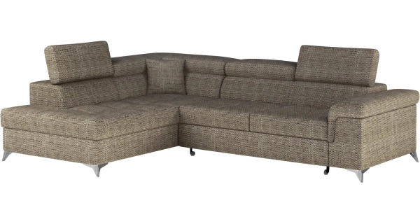 Rozkládací rohová sedačka CROCEA 02, hnědá látka, levá