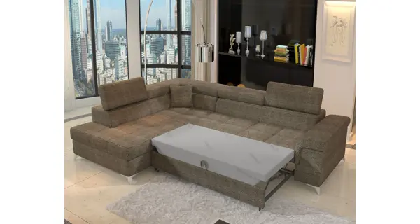 Rozkládací rohová sedačka CROCEA 02, hnědá látka, levá